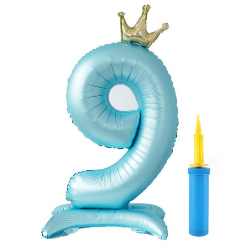 올리브파티 대형 스탠딩 왕관 생일 풍선 숫자9 + 손펌프 세트, 블루(풍선), 1세트