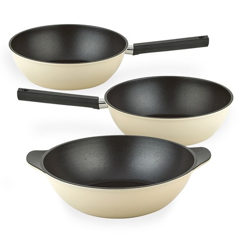 퀸센스 샌드 후라이팬 세트 3개, 베이지, 궁중팬 24cm 2p + 파티웍 28cm, 1세트