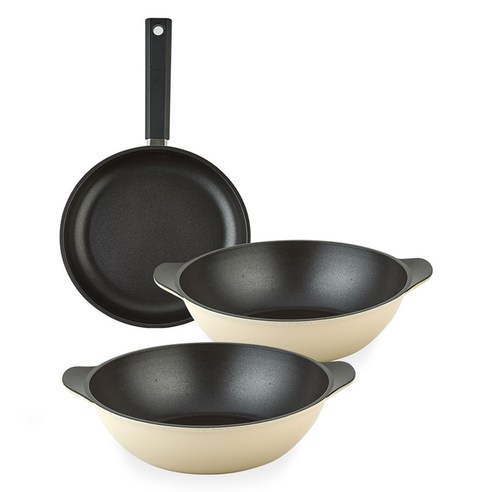 퀸센스 샌드 후라이팬 세트 3개, 베이지, 후라이팬 28cm + 파티웍 28cm 2p, 1세트