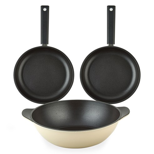 퀸센스 샌드 후라이팬 세트 3개, 베이지, 후라이팬 28cm 2p + 파티웍 28cm, 1세트