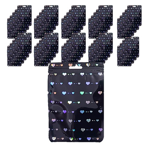 에스앤큐 하트 잡화 소형 포장지퍼봉투, 블랙, 50개