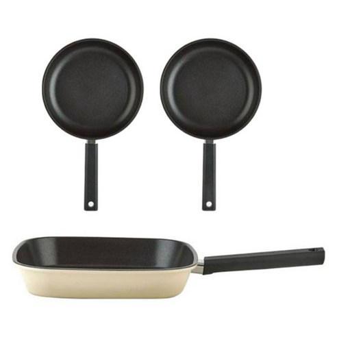 퀸센스 샌드 후라이팬 3종 세트 3개, 베이지, 사각팬 27cm + 후라이팬 24cm x 2p, 1세트