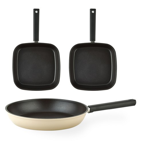 퀸센스 샌드 후라이팬 3종 세트, 베이지, 사각팬 27cm x 2p + 후라이팬 28cm, 1세트