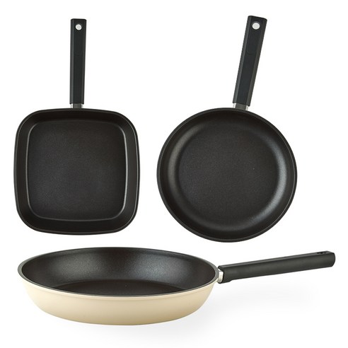 퀸센스 샌드 후라이팬 3종 세트, 베이지, 사각팬 27cm + 후라이팬 28cm + 후라이팬 28cm, 1세트