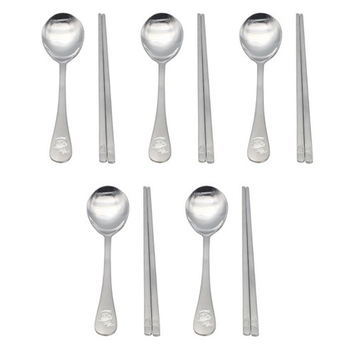 윌리브 아동용 토끼 고양이 샌딩 수저세트, 실버, 숟가락 + 젓가락, 5세트