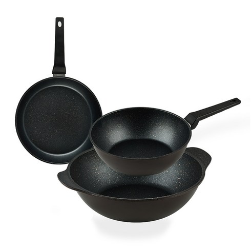 퀸센스 디너 후라이팬 3종 세트, 브라운, 후라이팬 24cm x 2p + 파티웍 28cm, 1세트