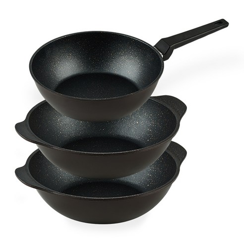 퀸센스 디너 후라이팬 3종 세트, 브라운, 궁중팬 24cm + 파티웍 28cm x2p, 1세트