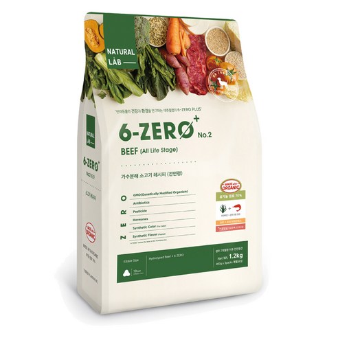 네츄럴랩 강아지 전연령 6제로02 유기농 사료, 소, 1.2kg, 1개