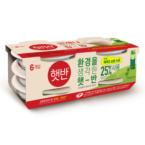 햇반 환경을 생각한 백미밥, 210g, 6개