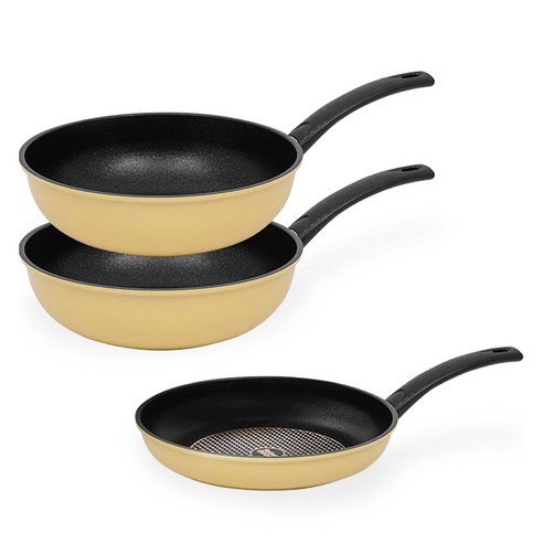 인터쿡 다이아 3종 세트, 옐로우, 후라이팬 24cm + 궁중팬 28cm 2p, 3개