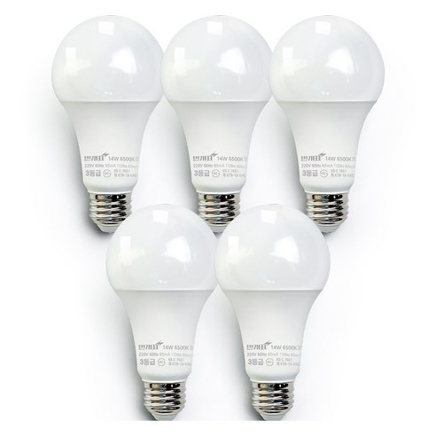 번개표 LED 전구 14W, 주광색, 5개