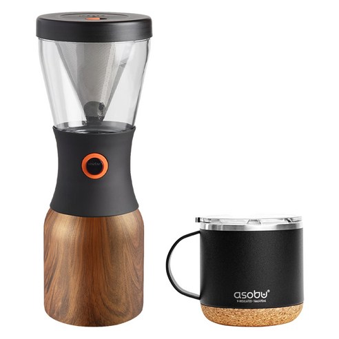 아소부 콜드브루 커피 핸드드립 세트 490ml, 콜드브루메이커 우드 1L + 인피니트 머그컵 블랙 490ml, 1세트