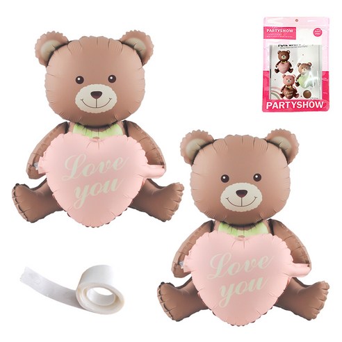 파티쇼 생일 프로포즈 곰돌이 은박 풍선 러브 하트 2p + 글루닷 접착 스티커 세트, 카라멜(곰돌이 은박 풍선), 카라멜(곰돌이 은박 풍선), 1세트