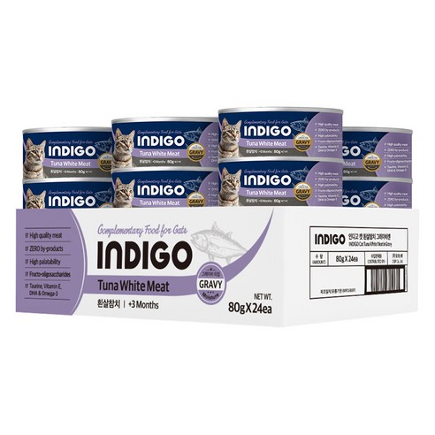 INDIGO 고양이 그레이비캔, 80g, 24개, 혼합맛(흰살참치/멸치치어)