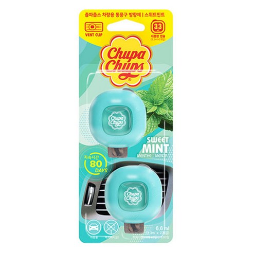 츄파춥스 차량용 벤트형 통풍구 방향제 2p, 1개, 스위트민트향