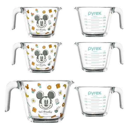 파이렉스 내열유리 디즈니 굿모닝미크 계량컵, 투명, 250ml, 6개
