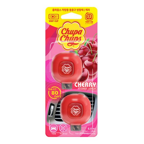 카시즌 츄파춥스 차량용 벤트형 통풍구 방향제 2p 세트, 1세트, 체리향