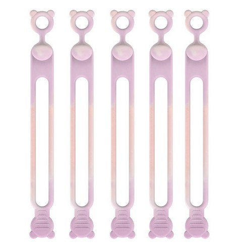 마다꾸미 실리콘 케이블타이 콘세트 선 라인 정리, 40 곰돌이 핑크마블, 5개