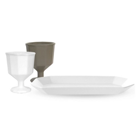 프렐류드 고블렛 2p + 심플레 직사각 접시 세트, 화이트, 그레이(고블렛), 마시멜로(접시), 1세트