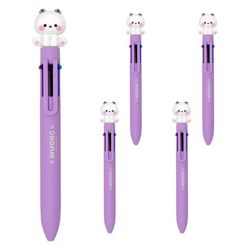 iiGEN 다꾸 캐릭터 우옹이 6색 볼펜 0.7mm, 화이트고양이, 5개