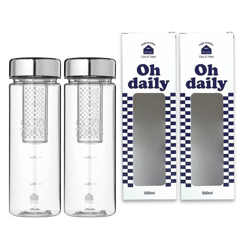 오데일리 티보틀 보온보냉 티백망 트라이탄 물병, 화이트, 2개, 500ml