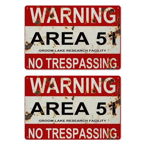 알로데 경고 표시 인테리어 벽 장식 틴액자 2p, 8 AREA51
