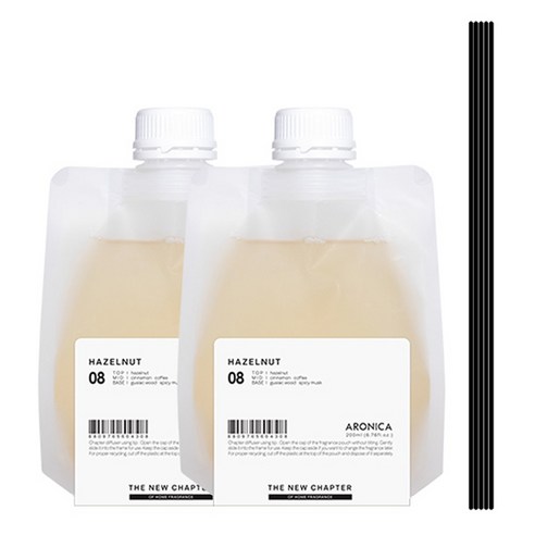 아로니카 챕터 디퓨저 리필 200ml x 2p + 섬유스틱 블랙 5p 세트, 헤이즐넛, 1세트