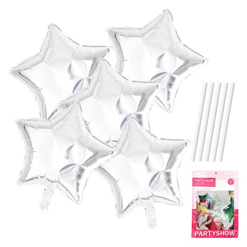 파티쇼 별 은박 풍선 45cm 5p + 빨대 5p 세트, 실버(풍선), 1세트