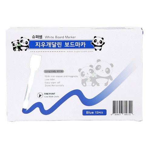 슈퍼쌤 지우개 달린 보드마카, 블루, 12개