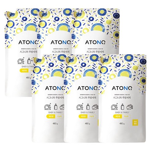 아토엔오투 시그니처 젖병&주방세제 레몬향 리필, 480g, 6개