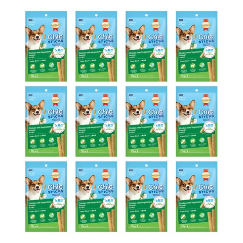 스마트하트 칙스틱 강아지 노령견 소프트 져키 간식 4p, 60g, 12개, 혼합맛(닭고기/야채)
