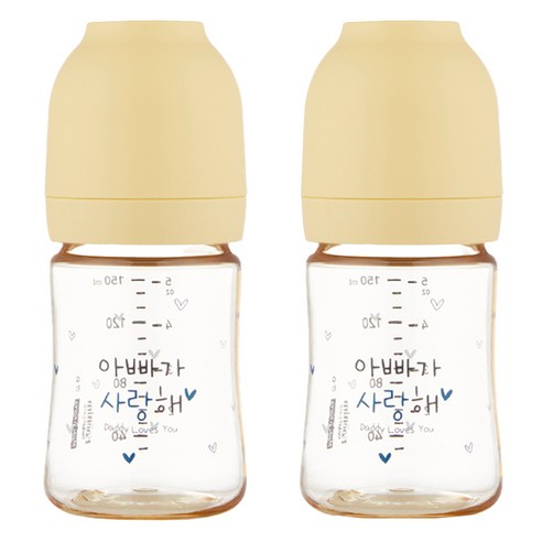 해님 유아용 낫싱 올인원 PPSU 아빠가 사랑해 젖병 트윈팩, 크림 옐로우, 150ml, 2개