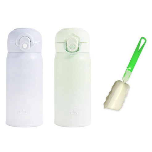 디유 원터치 2중 진공 스텐레스 316 그라데이션 손잡이 텀블러 350ml x 2p + 전용세척솔 세트, 블루, 시안(텀블러), 1세트