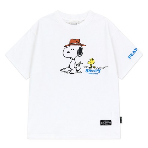 젤리스튜디오 아동용 피너츠 스누피와 우드스탁 피싱반팔 티셔츠