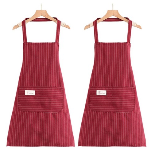 타미나요 미술용 면 홀터넥 스트라이프 앞치마 2p, 레드
