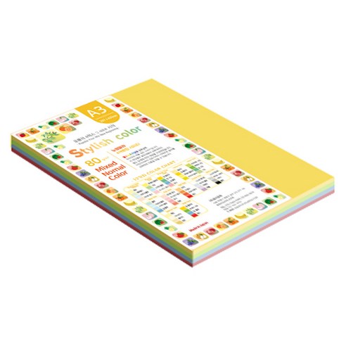 종이문화 스타일리쉬 얇은 혼합색지 80g No 12 SN Vivid Tone, A3, 130개