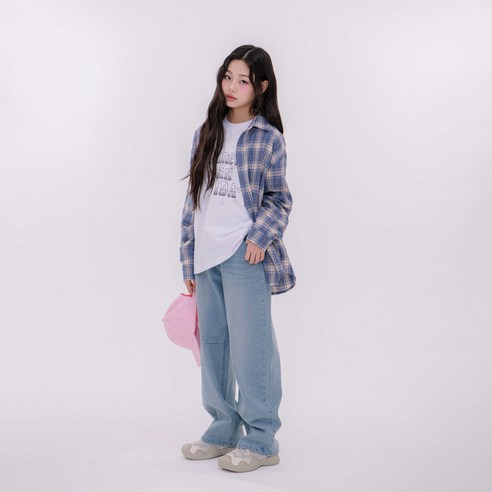 애플핑크 여아용 벌룬핏 워시드 데님 팬츠 U103
