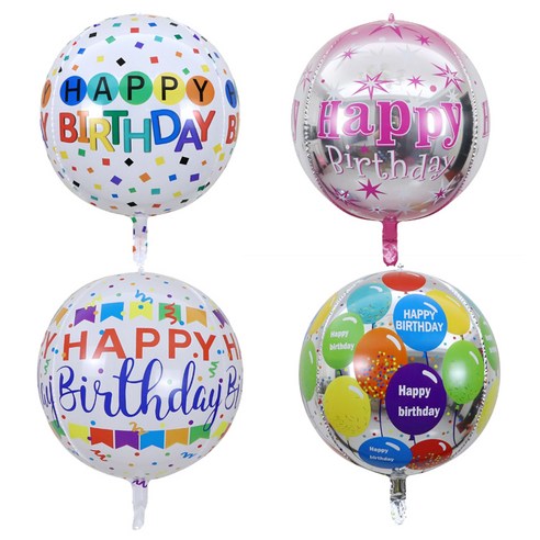 파티공구 생일 4D풍선 4종 세트, 패넌트 + 벌룬 + 스타핑크 + 사각꽃가루, 1세트