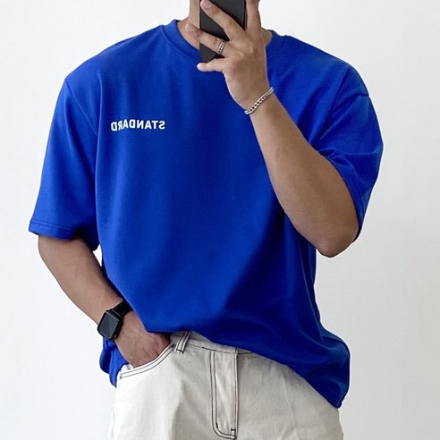 남성용 빠델 데일리 패치 포인트 세미 오버핏 반팔티셔츠