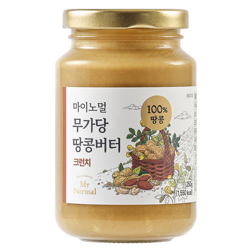 마이노멀 무가당 땅콩버터 100% 크런치, 250g, 1개 면/통조림/가공식품