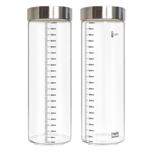 헬로키친 내열유리 눈금 유리병, 1L, 2개