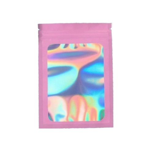 올하이 컬러풀 오로라 다용도 OPP 소품 포카 포장 지퍼백 슬리브 포장봉투 7.5 x 10 cm, 50개, 핑크