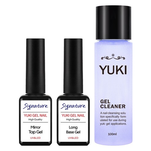 유키 젤네일 시그니처 클리어 세트, 1세트, 미러탑젤 7ml + 롱베이스젤 7ml + 젤클리너 100ml