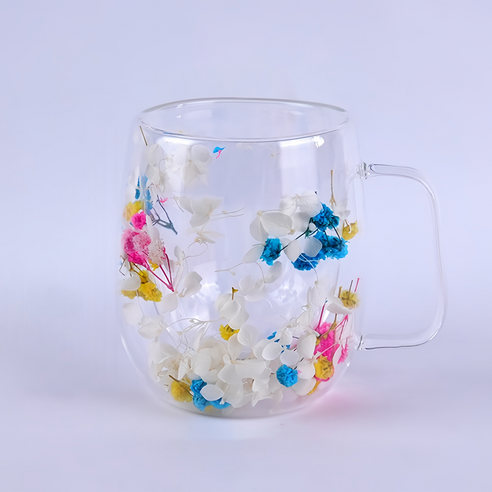 제이콕스 이중 내열 유리 홈 카페 머그컵 370ml, 화이트 + 레인보우, 1개