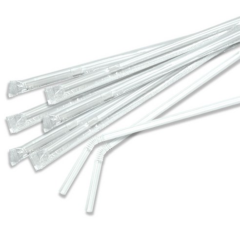 제이씨인터내셔널 개별포장 주름 자바라 빨대 흰색 투명 7 x 210 mm, 500개, 1개입