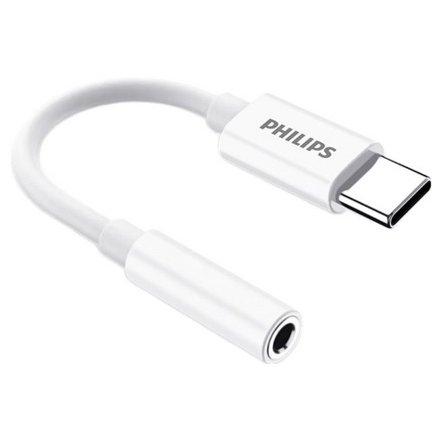 필립스 고해상도 USB C타입 to 3.5mm 이어폰 마이크 연결 젠더, 1개, 화이트, 11cm