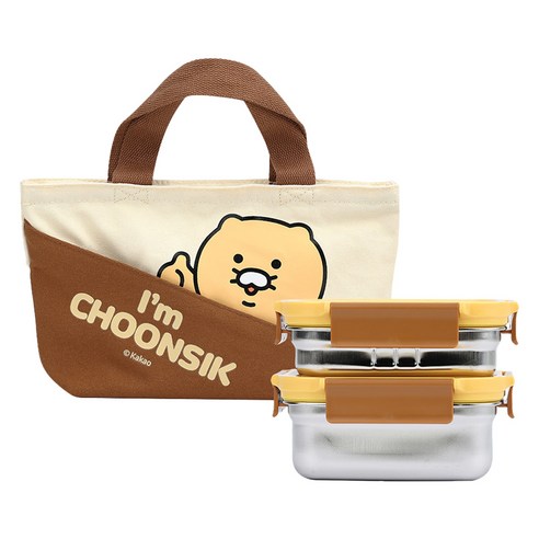 릴팡 춘식이 카고스텐 2단 도시락 지퍼가방 세트, 혼합색상, 1세트