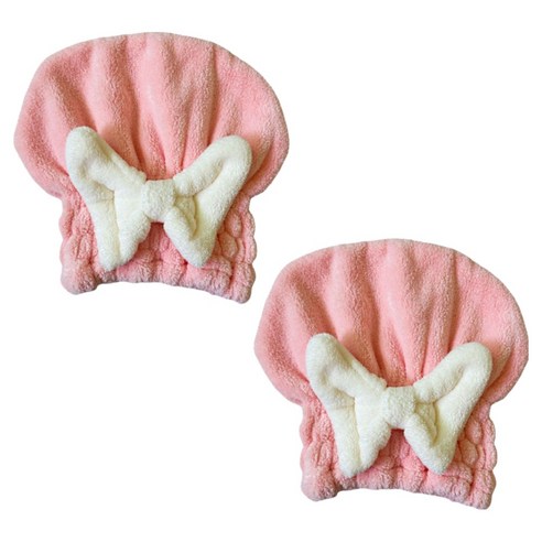 원이네 리본 헤어드라이 타월캡 26 x 27 cm, 핑크, 2개