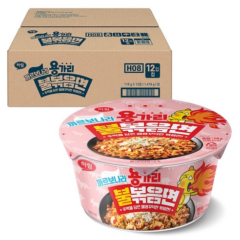 하림 용가리 불볶음면 까르보나라 컵 118g, 12개