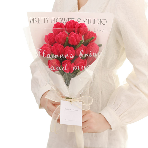 에버리즈 모루 꽃다발 만들기 DIY키트 세트, 1세트, 01 핫핑크 튤립